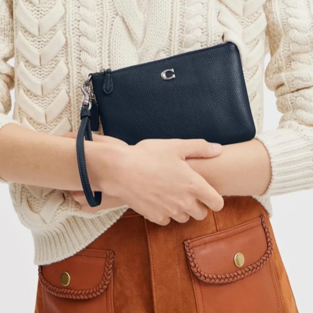 Coach Midnight Blue Wristlet with Silver Detail
